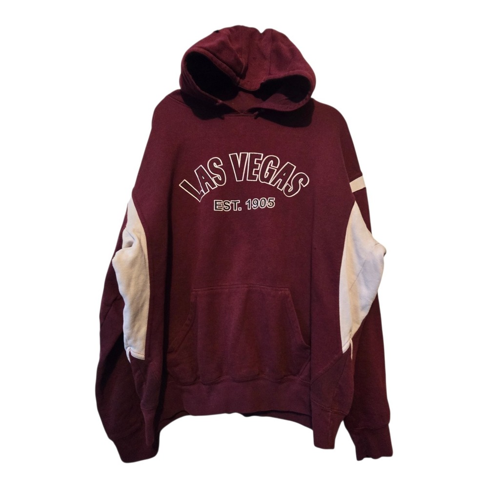 Vintage 90s Y2K Las Vegas 1905 Hoodie Sweatshirt Mens‎ XL Burgundy Pocket Grunge